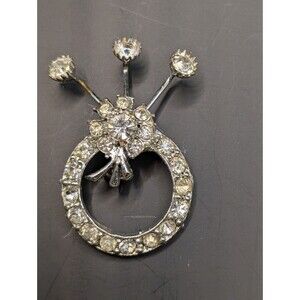 Vintage Silver Tone Round Clear Rhinestone Brooch Pin